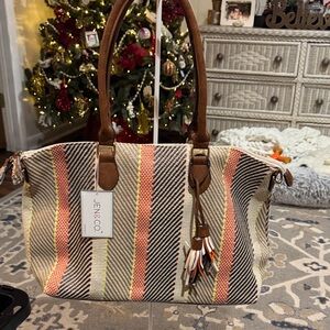 Jen & Co. Brown and Orange Striped Tote Bag